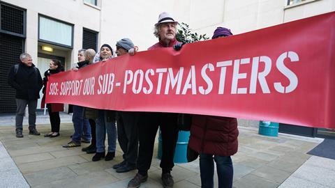 Protesters outside the Post Office Horizon IT Inquiry at the International Dispute Resolution Centre, London