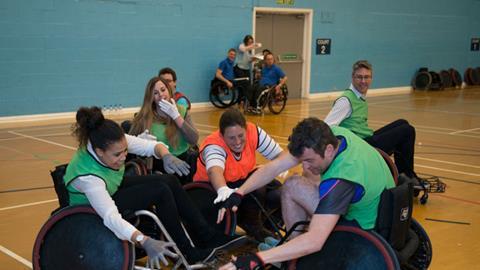 Wheelchair rugby in action