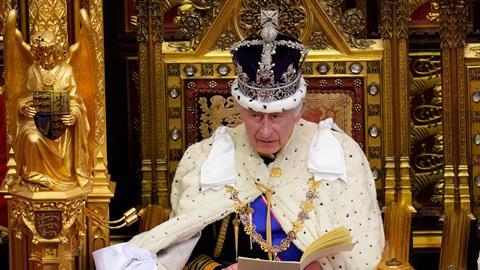 King Charles III speaks during the State Opening of Parliament at the Palace of Westminster, 7 November, 2023