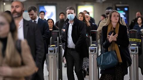Commuter wearing a medical mask