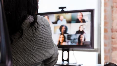 Woman working from home on video call