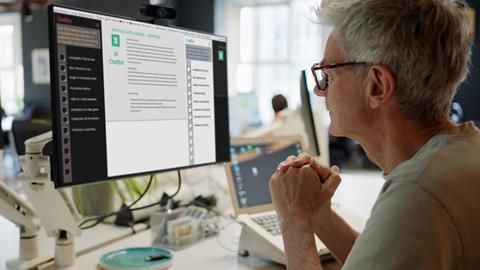 Office worker uses AI chatbot