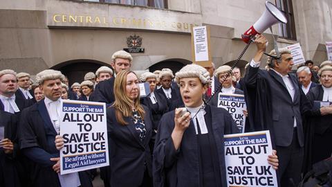 Barrister Alejandra Llorente Tascon gives a speech outside the Old Bailey during strike action