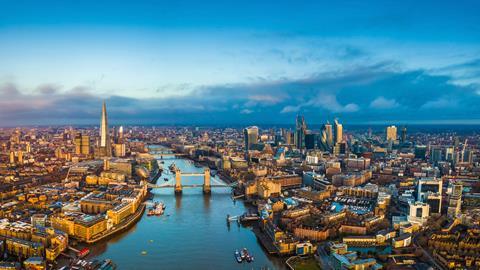 An aerial view over the River Thames