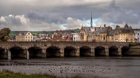 Barnstaple medieval Long Bridge which spans the River Taw in North Devon