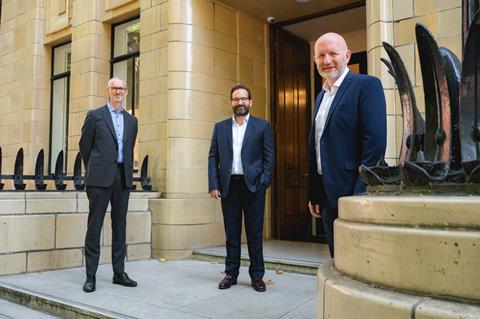 L-R - David Egan, Alastair Gunn and Duncan Jackson pictured outside the London office of Buckles