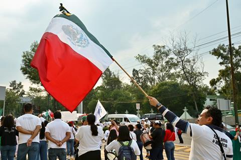 Mexico judicial reform protest outside IBA September 2024