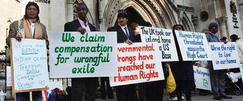 Chagos islanders outside the High Court in London