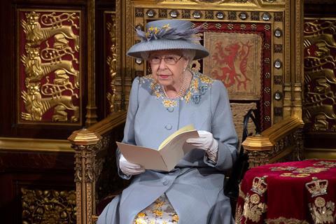 Queen Elizabeth II delivers the speech in the House of Lords during the State Opening of Parliament