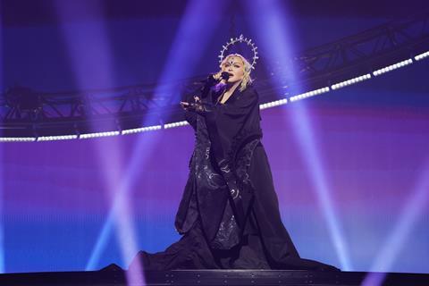 Madonna on stage during the opening night of Madonna: The Celebration Tour, London