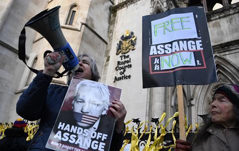 Julian Assange's supporters outside the High Court in London