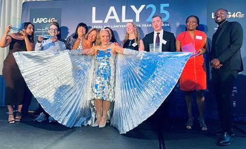 Strike a pose: some of the LALY winners, including Beverley Watkins (centre).