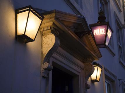Exterior of police station at night