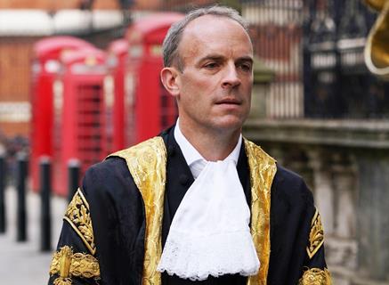 Dominic Raab arrives at the Judge's entrance to the Royal Courts of Justice