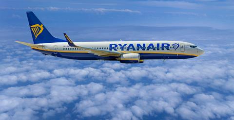 Ryanair plane above the clouds