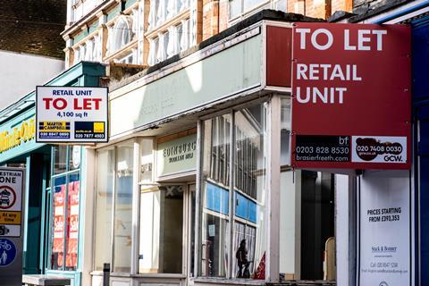 Highstreet shops with to let signs outside