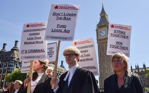 Barristers stage a rally in Parliament Square, July 2022