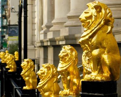 Lions on railings outside refurbished Law Society HQ Chancery Lane