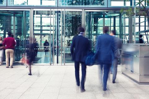 Commuters arriving at the office