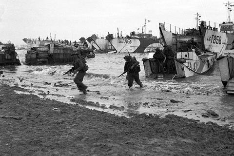 British troops coming ashore at Gold Beach, D-Day, Second World War