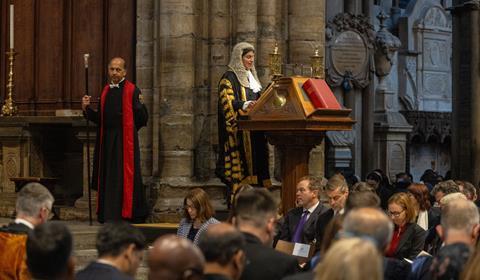 Lord chancellor Shabana Mahmood at the opening of the legal year 2024 at Westminster Abbey, London