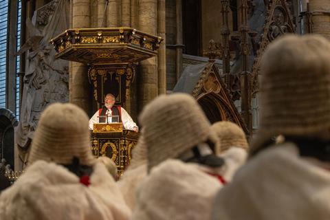 The Right Reverend Peter Selby, Associate Bishop in the Diocese of Southwark, addresses judges in Westmister Abbey at the opening of the legal year