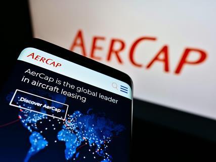 Aercap website homepage shown on phone screen