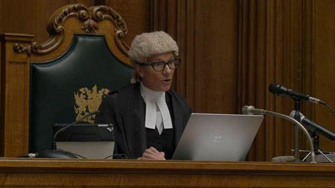 Screengrab taken of the first live broadcast of Crown Court proceedings, showing Judge Sarah Munro QC making legal history as she passed sentence on 25-year-old Ben Oliver for the manslaughter of his grandfather