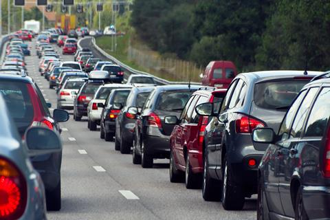 Cars queuing on a motorway