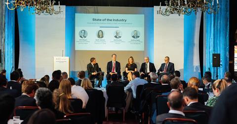 Burford Capital’s Christopher Bogart (second from the left) spoke with other funders at a panel session