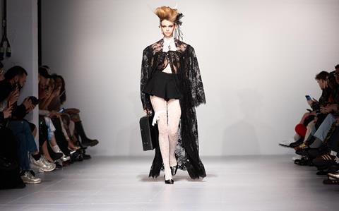 Model during Yuhan Wang AW24 catwalk show, London Fashion Week