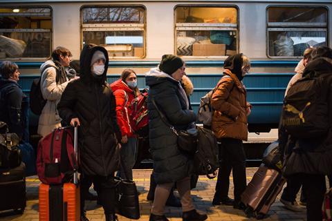 Ukrainian refugees are seen disembarked from a train that arrived from Ukraine to Przemysl train station