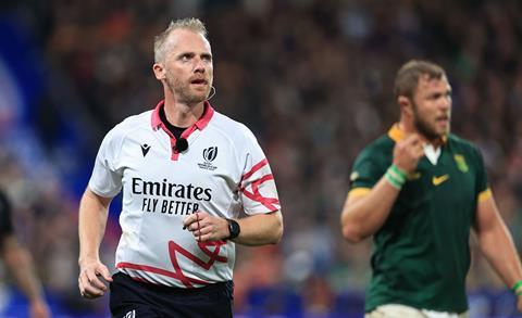 Referee Wayne Barnes during the 2023 Rugby World Cup Final