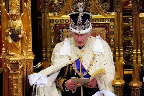 King Charles III speaks during the State Opening of Parliament at the Palace of Westminster, 7 November, 2023