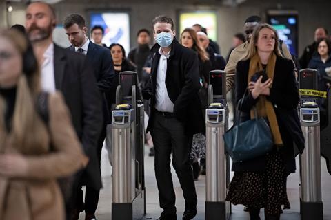 Commuter wearing a medical mask