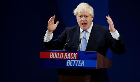 Boris Johnson delivers his leader's speech at the Tory party conference