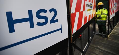A worker at the HS2 site at Euston Station in London