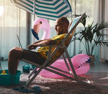Man working from home during summer
