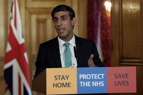 Chancellor Rishi Sunak speaks during a video press conference at 10 Downing Street regarding the situation of the coronavirus