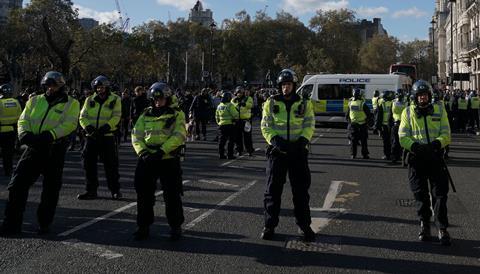 Police at Free Palestine march through central London