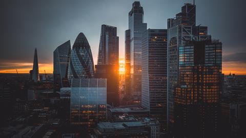 City of London skyscrapers at sunset