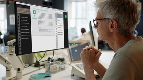 Office worker uses AI chatbot
