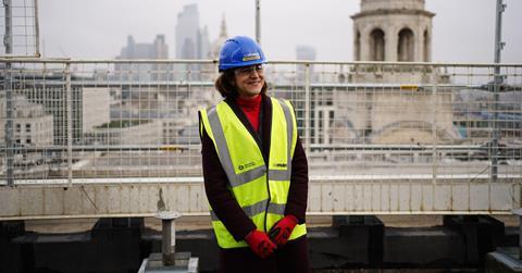 Justice minister Sarah Sackman is pictured on the roof of the new London Law Courts, Salisbury Square, London
