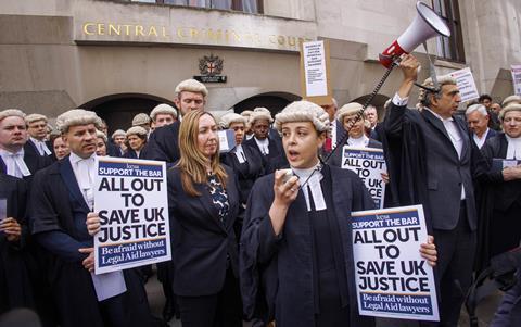 Barrister Alejandra Llorente Tascon gives a speech outside the Old Bailey during strike action