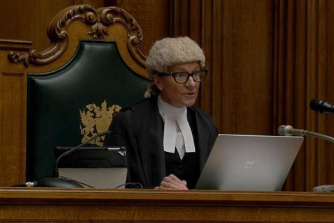 Screengrab taken of the first live broadcast of Crown Court proceedings, showing Judge Sarah Munro KC making legal history as she passed sentence on 25-year-old Ben Oliver for the manslaughter of his grandfather