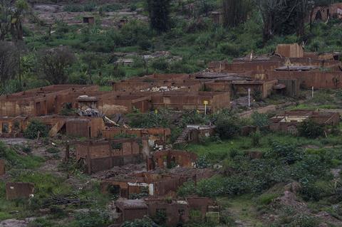 Area affected by dam disaster in town of Bento Rodrigues, Minas Gerais, Brazil