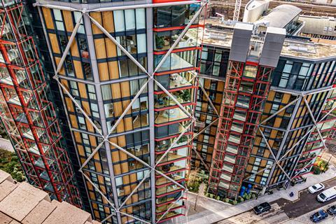 View into the luxury apartments of NEO Bankside SE1, from The Viewing Level at Tate Modern, London