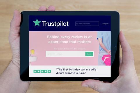 Trustpilot homepage displayed on a tablet