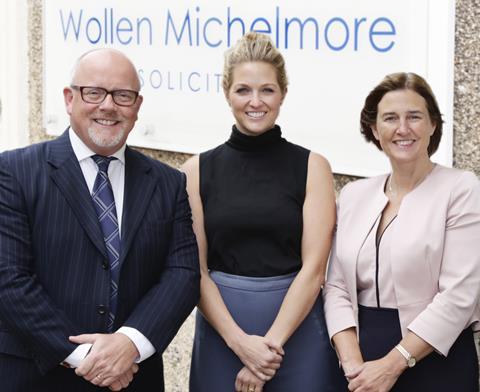 Ellie Lorimer (centre) with David Kendall, partner and Rebecca Procter, partner and head of family department, Wollen Michelmore