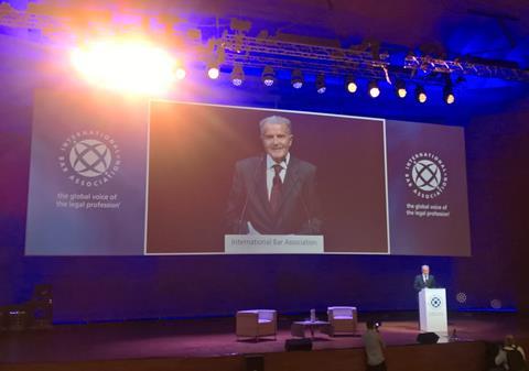 Romano Prodi addresses the International Bar Association conference in Rome.